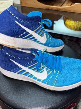 Nike Blue Gradient Flyknit Running Shoes with White Swoosh